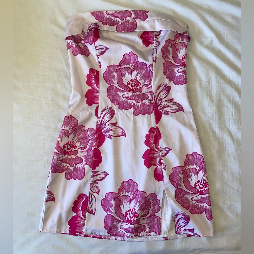 Floral Strapless Dress in Pink and White